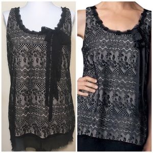CAbi Emily black and cream lace tank top small